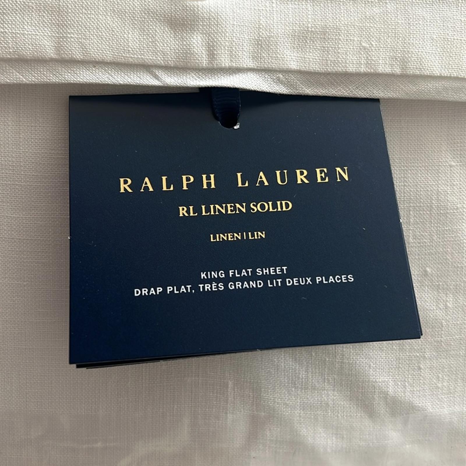 Ralph Lauren RL Linen Solid King Flat Sheet in Tux White, New w/Tag $325