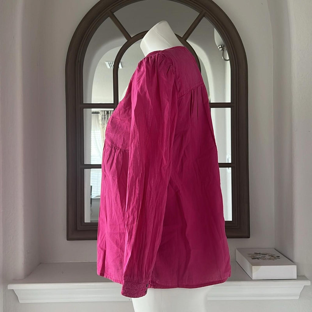 Ba&Sh ILO Hot Pink Fuchsia Embroidered Babydoll
Pullover Blouse Size M New w/Tag