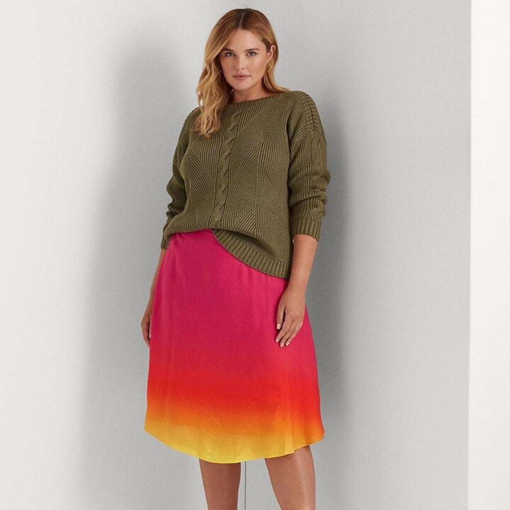 Lauren Ralph Lauren Pink Ombré Linen Blend Midi Skirt, NWT, Size 14