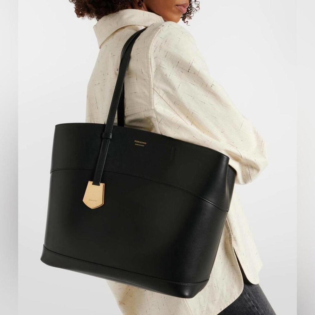 Ferragamo Charming Medium Leather Tote Bag in Black, New with Tag