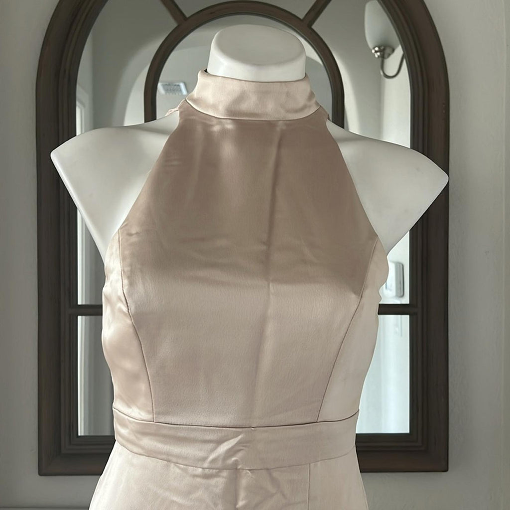 NEW Lovely High Neck Backless Maxi Dress With Slim Belt, Champagne Size 2, $242