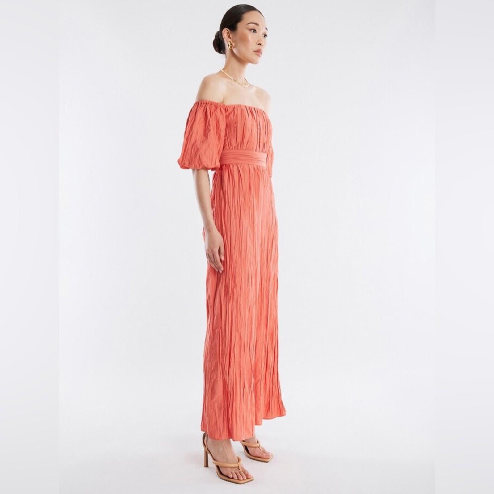 BCBGMAXAZRIA Felix Puff Sleeve Jumpsuit, Coral Size 2 New w/Tag Retail $348
