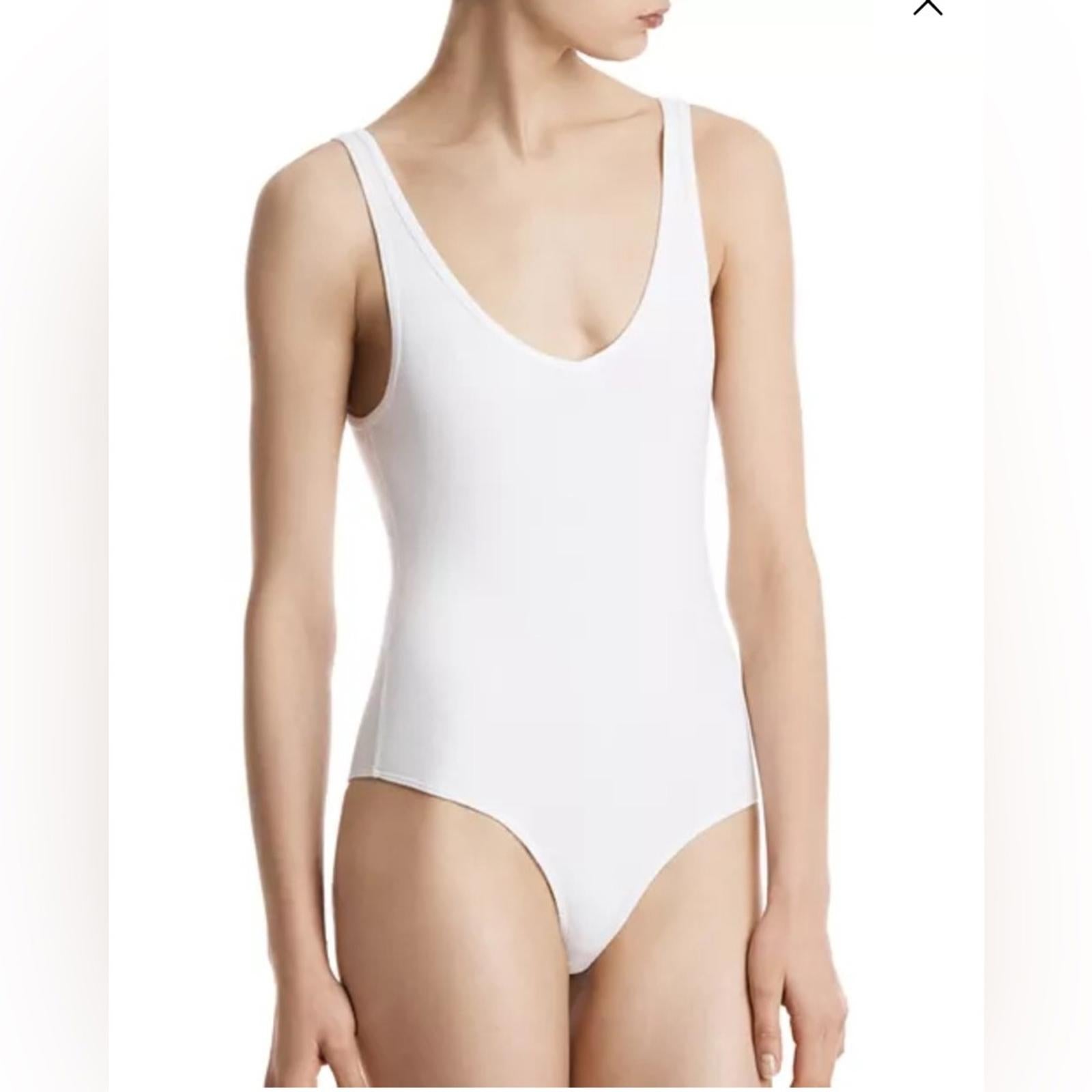 ATM White V-Neck Tank Bodysuit in White, Size L NEW w/Tag $175