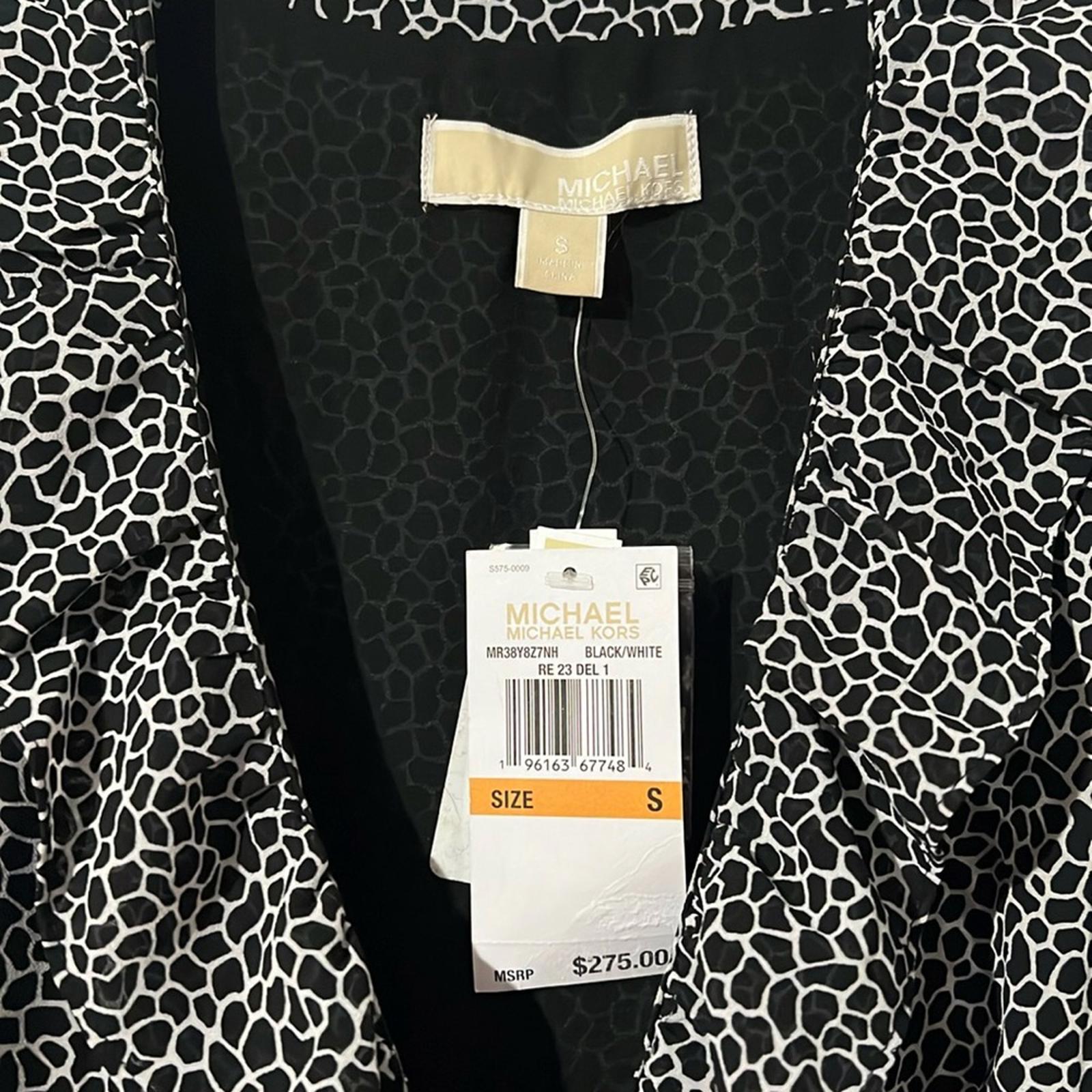 Michael Kors Sheer Tie Ruffled Printed Wrap Dress in Black/White, NWT, Size S