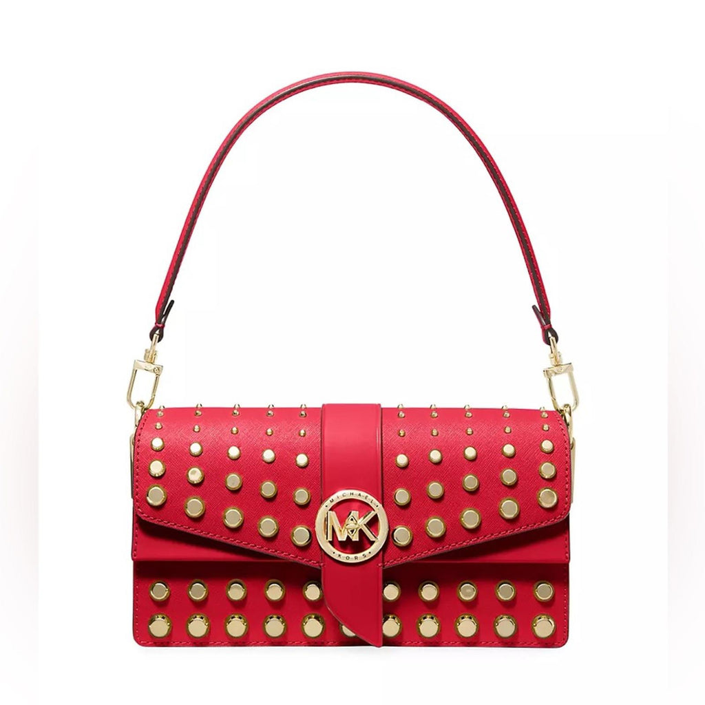 Michael Kors Studded Leather Convertible Shoulder Bag, Red NWT Retail $498