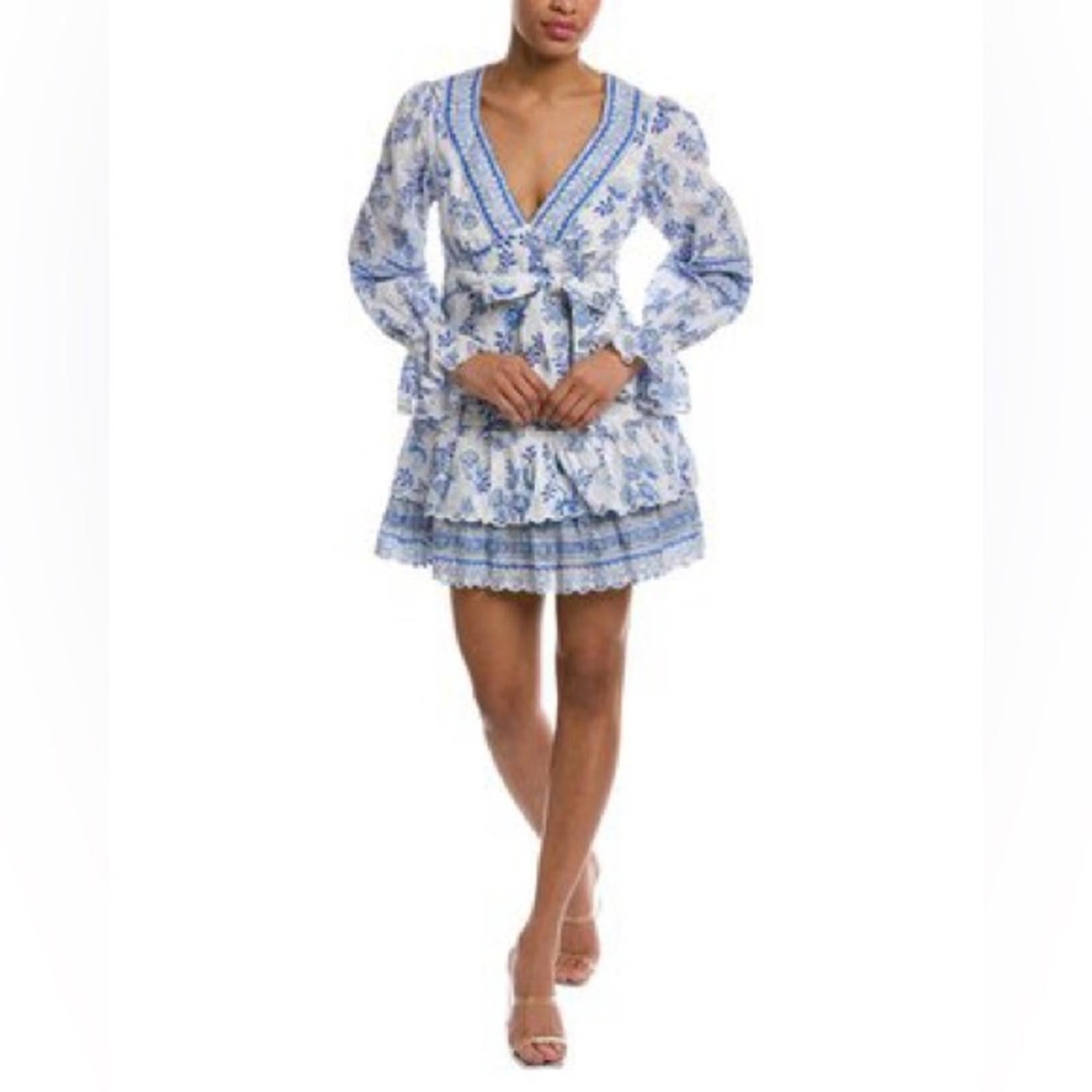 Hemant & Nandita Belted Mini Dress in Cobalt & White, NWT, Size XXL, Retail $405