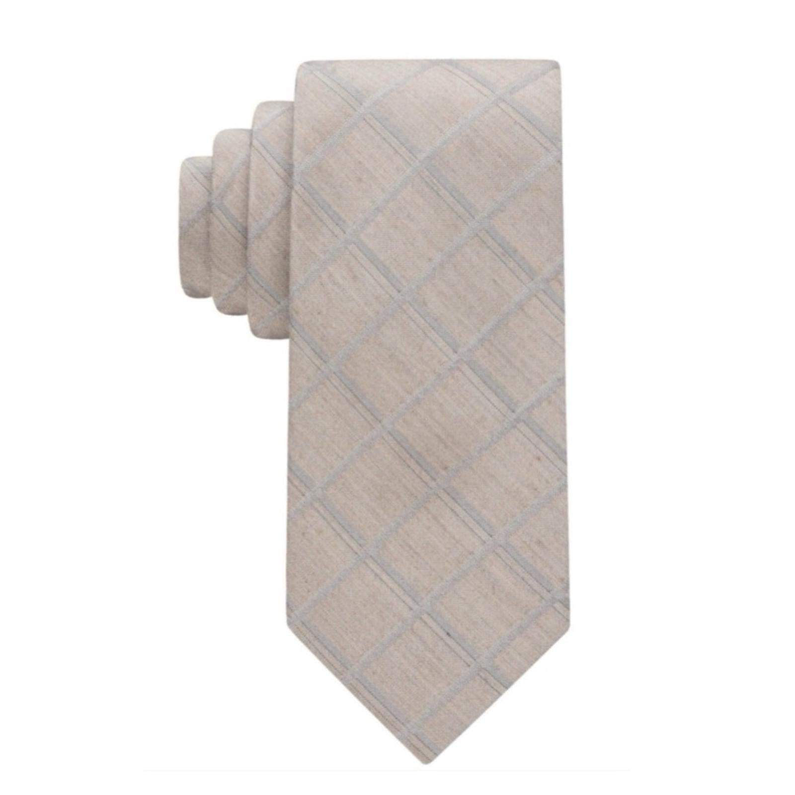 Calvin Klein Men's Heather Windowpane Grid Tie in Beige, One Size, NWT