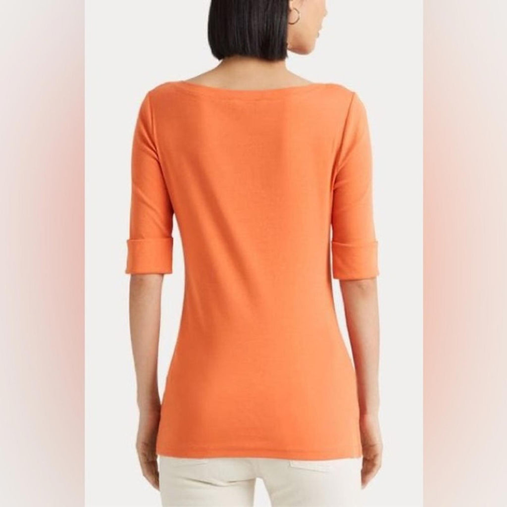 Ralph Lauren Plus Size Boatneck Elbow-Sleeve Top, Boatneck Orange Size 2X NEW