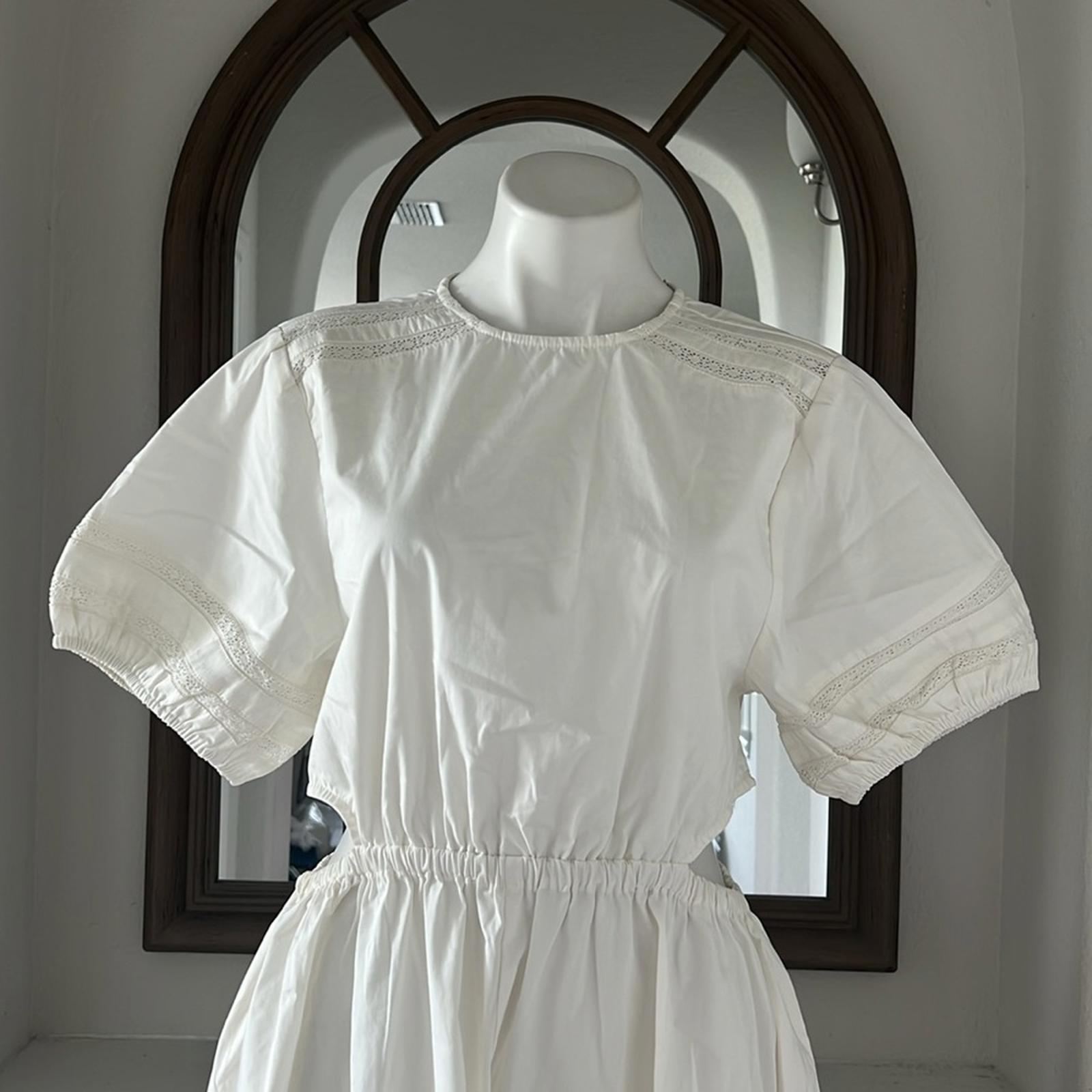 Leota Michelle Lace Trim Poplin Midi Dress, White Size L New w/Tag