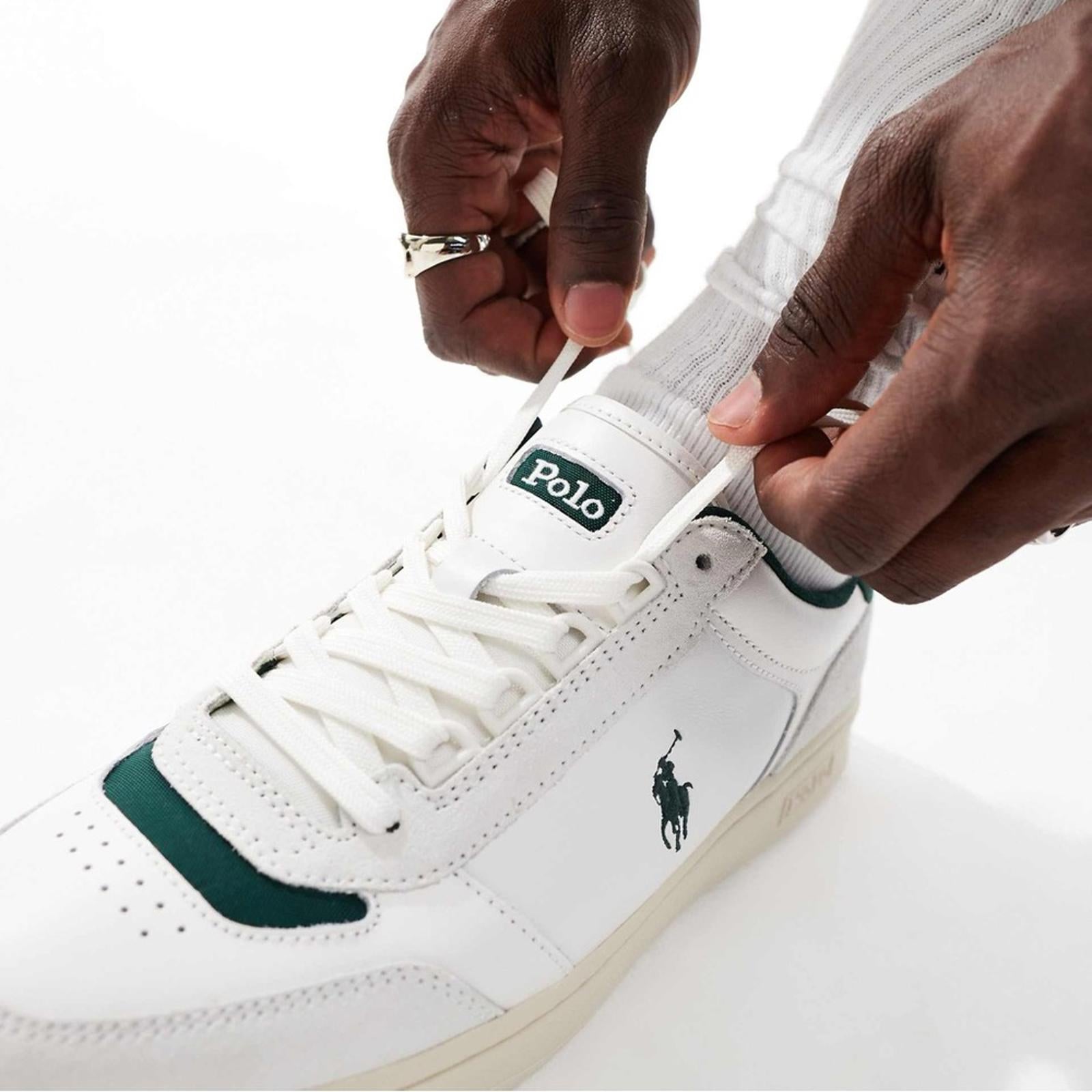 Polo Ralph Lauren Court Sport Lace-Up Sneakers in Deckwash White, Size 8 $185