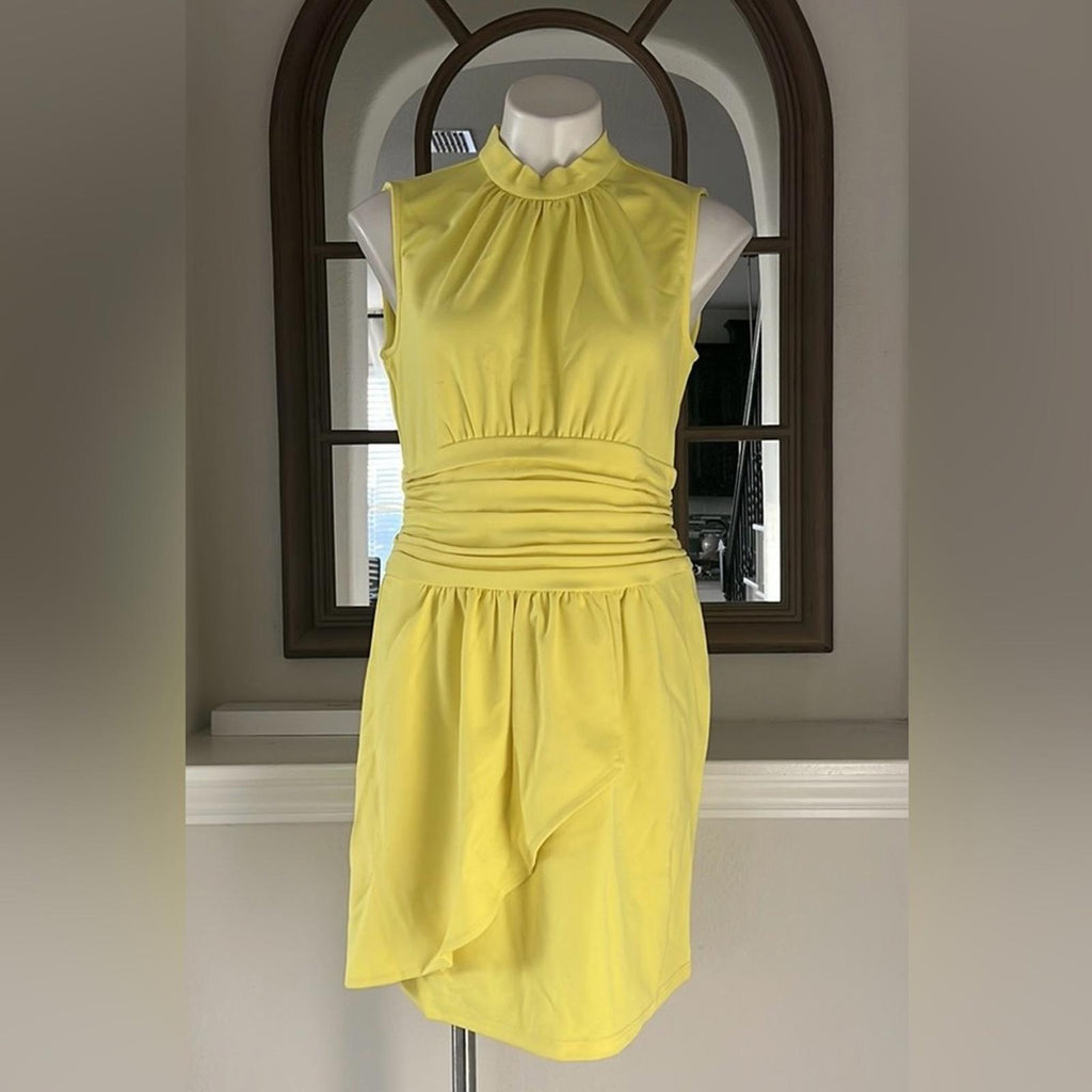 Nicole Miller Ruched Tulip Hem Mini Dress in Lemon Drop Size 8 New w/Tag $189