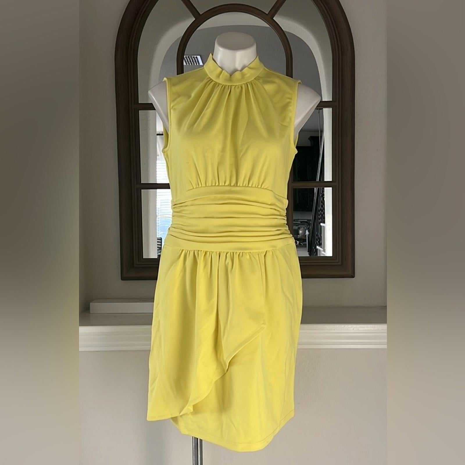 Nicole Miller Ruched Tulip Hem Mini Dress in Lemon Drop Size 8 New w/Tag $189