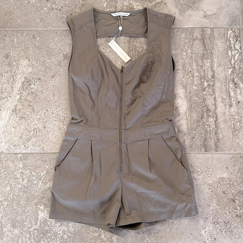 Trina Turk OLIVE Romper Finley Zip Front, Size 4 New w/Tag