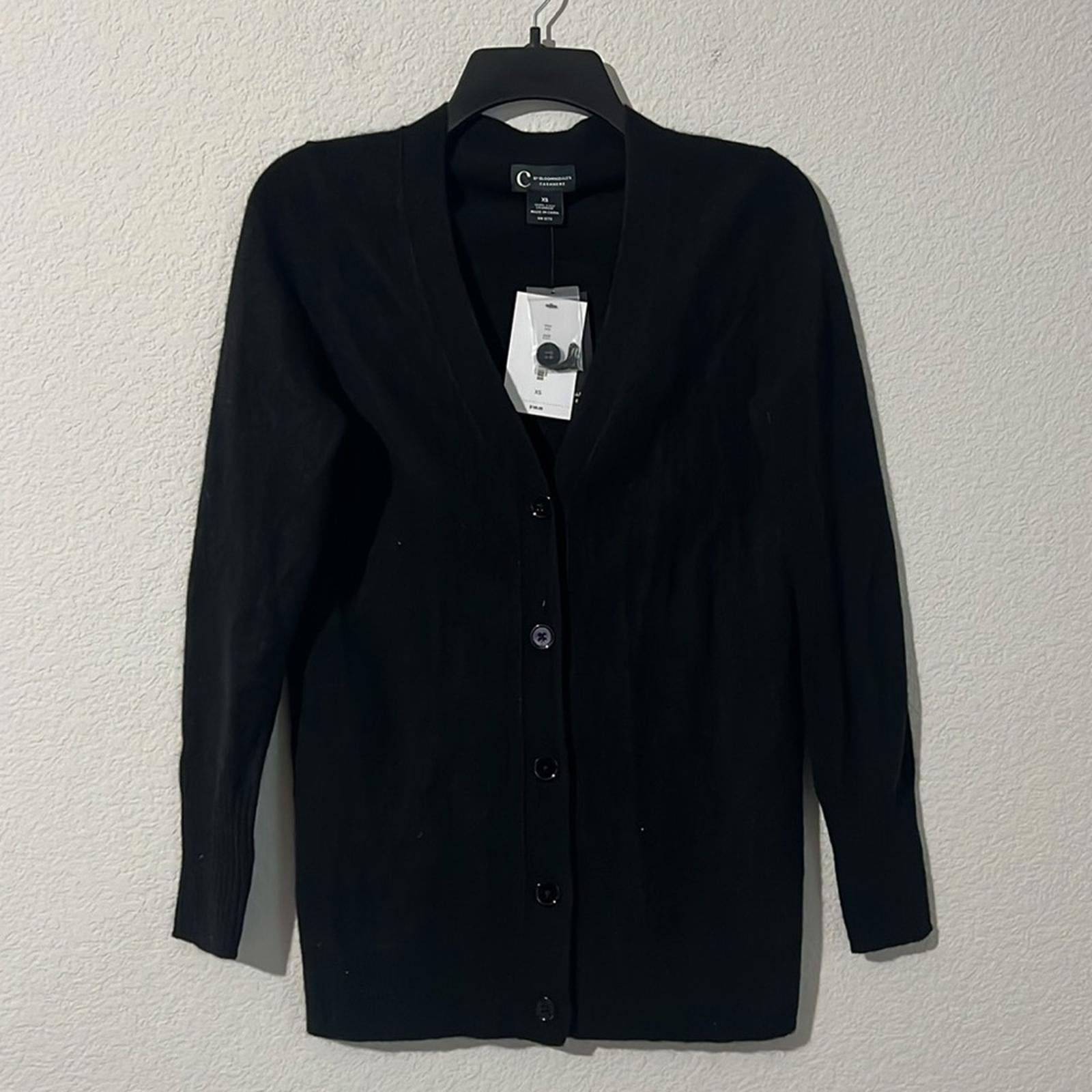 C by Bloomingdale’s Cashmere Grandfather Cardigan in Black, Size S, New w/Tag