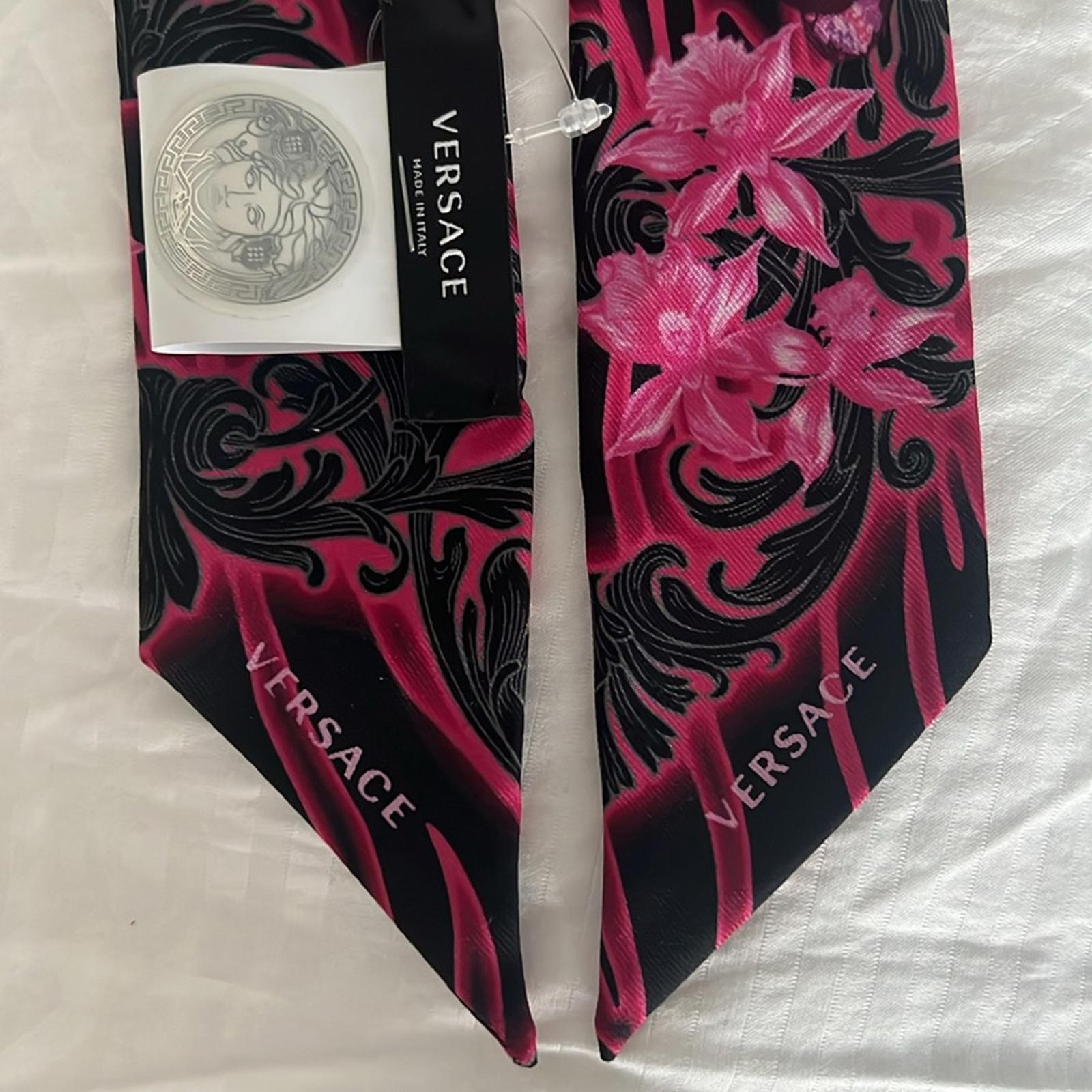 VERSACE Orchid Print Silk Skinny Scarf, NEW w/Tag
