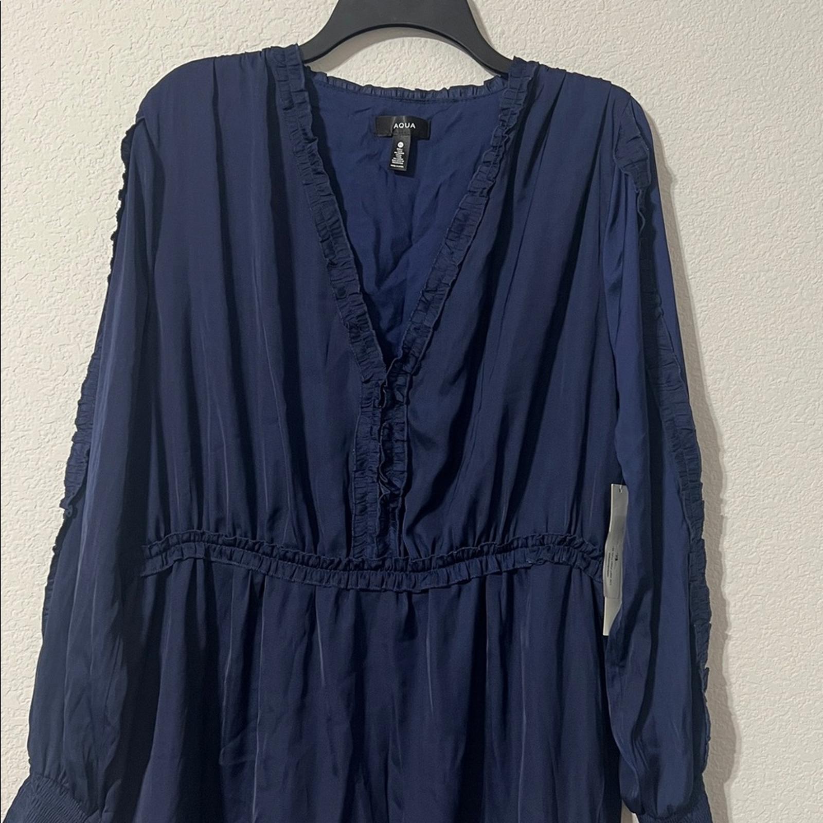 AQUA Ruffled V-Neck Dress in Navy, Size XL NEW w/Tag