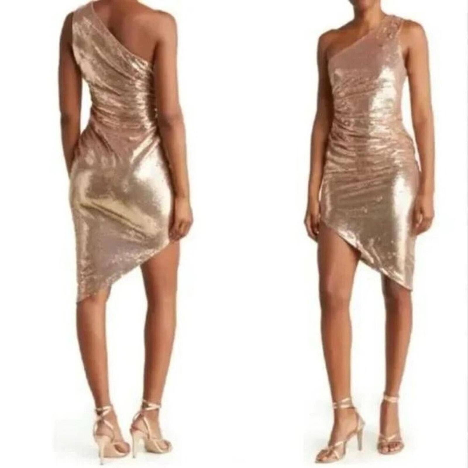 Ronny Kobo Kelly Sequin One-Shoulder Dress, Metallic Gold Size S NEW w/Tag $548