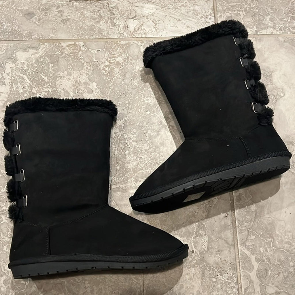 Sugar Panthea Microsuede Faux Fur Shearling Boots in Black Size 6 New in Box