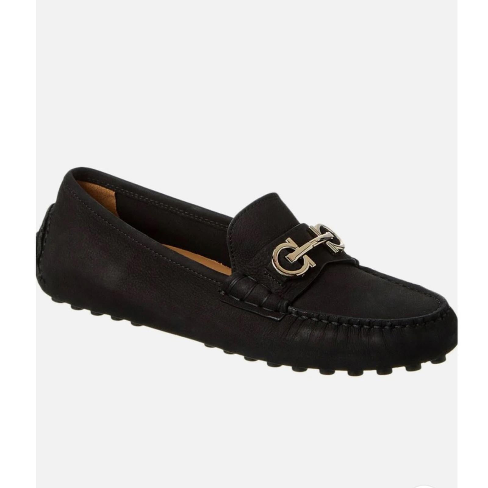 Salvatore Ferragamo Odilia Nubuck Driving Loafers, Black Size 8 EXCELLENT!