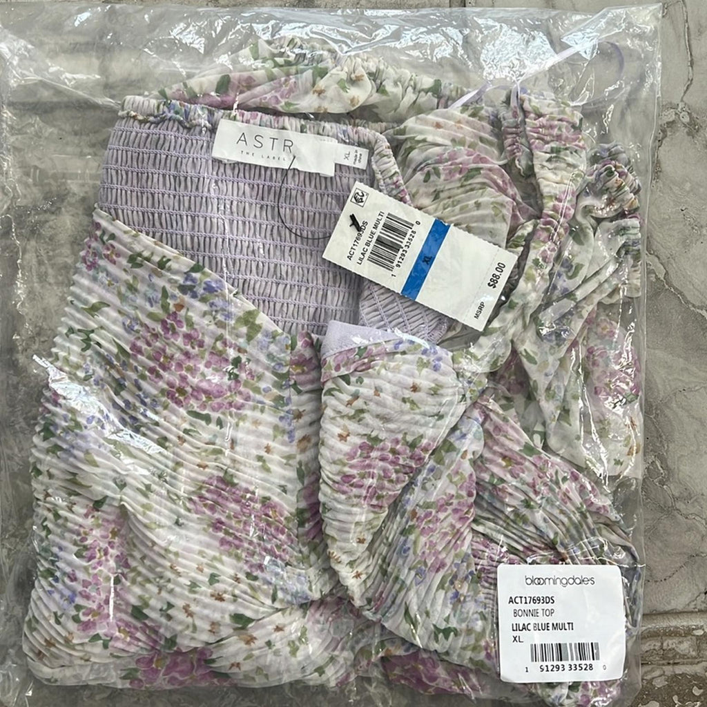 ASTR the Label Bonnie Pleated Floral Print Crop Top, Size XL New in Packaging