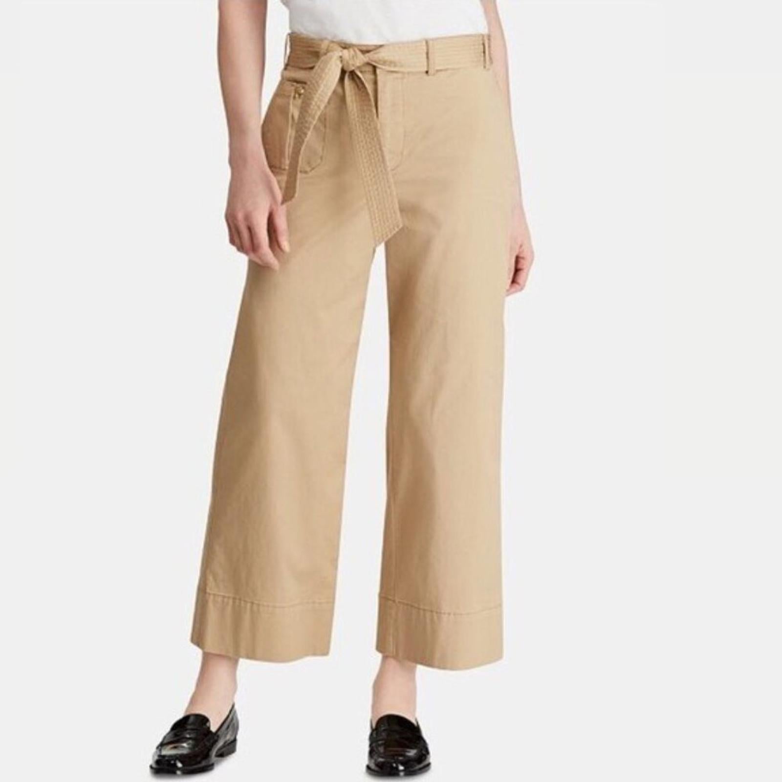 Lauren Ralph Lauren Twill Khaki Pants, High Waist Wide Leg Size 14 New w/Tag
