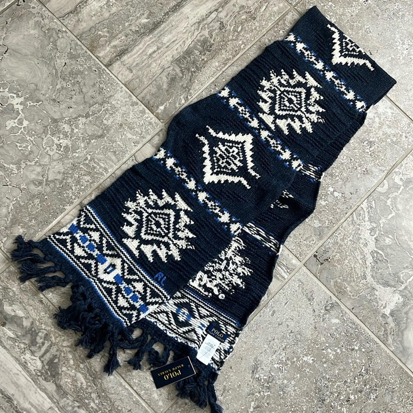 Polo Ralph Lauren Wool & Nylon Geometric Ski Scarf, Navy One Size New with Tag