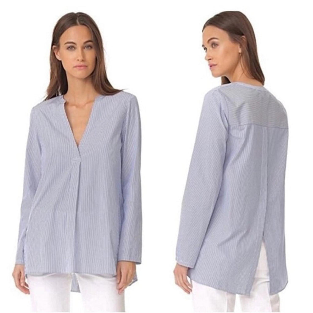 Theory Ofeliah Taff Striped Top, Blue/White Size L Retail