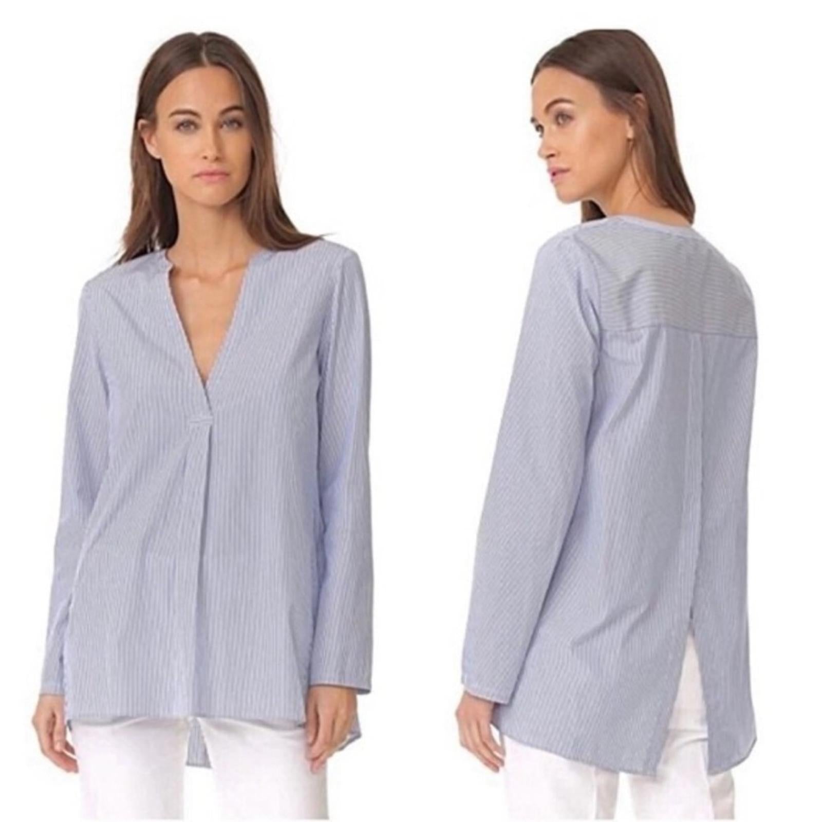 Theory Ofeliah Taff Striped Top, Blue/White Size L Retail