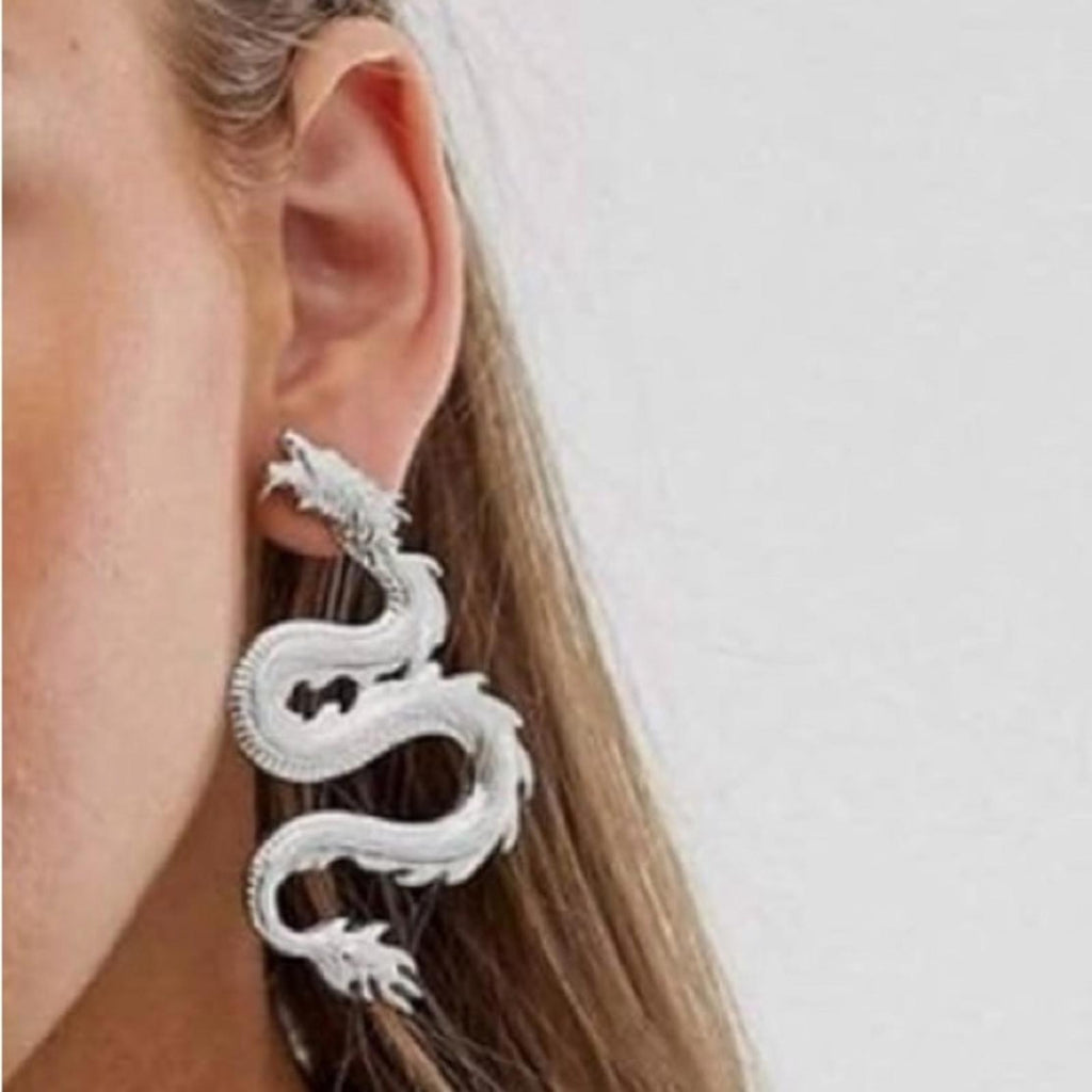 NEW Dragon Gold Metal Earrings, NEW w/Tag