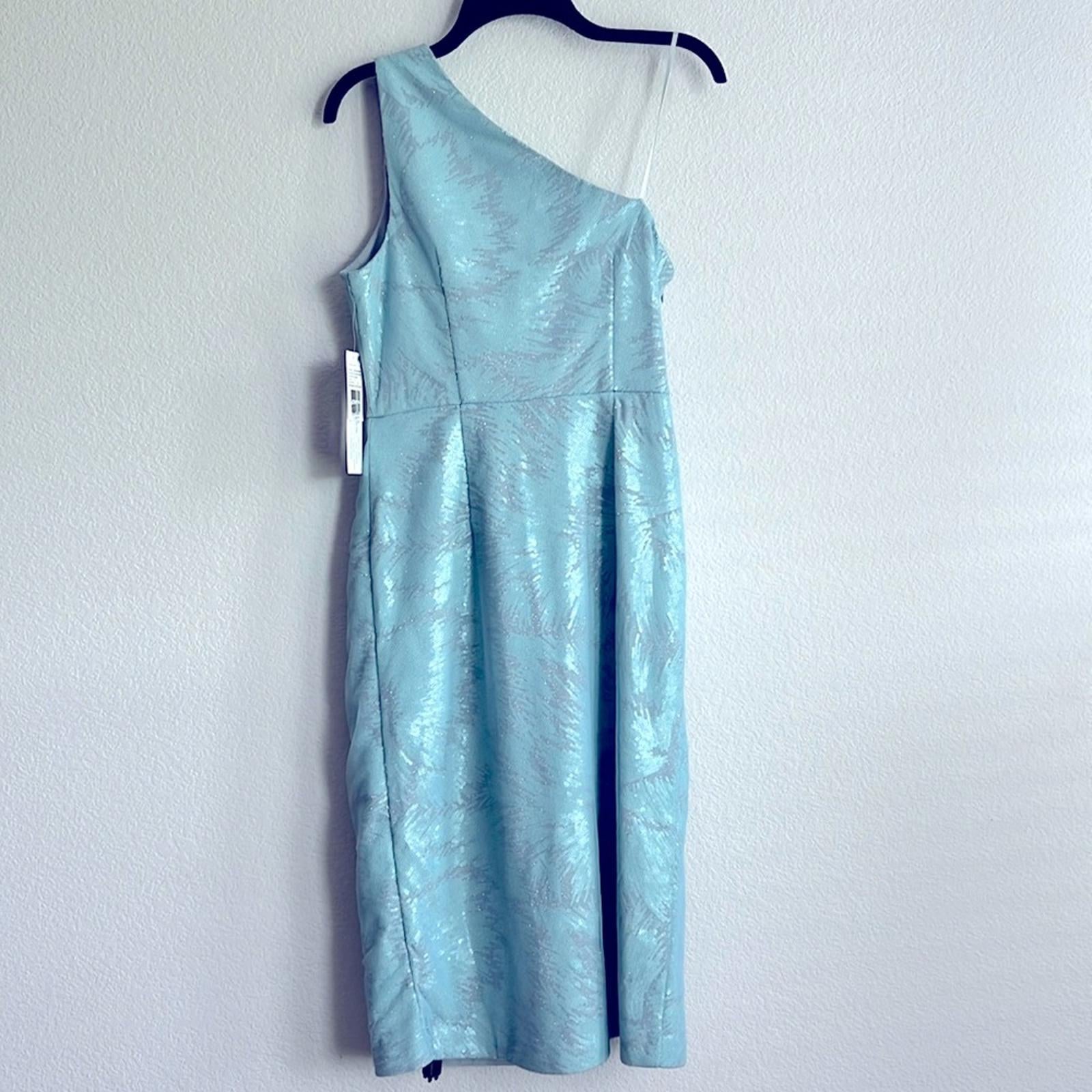Aidan Mattox Sequin Mesh Cocktail Dress in Cloudy Aqua, NWT, Size 6