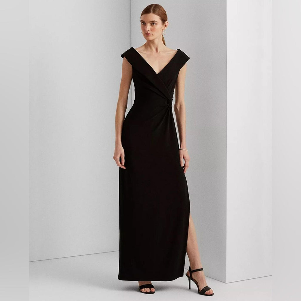 Lauren Ralph Lauren Jersey Off-the-Shoulder Side-Slit Column Gown, Size 6 NEW
