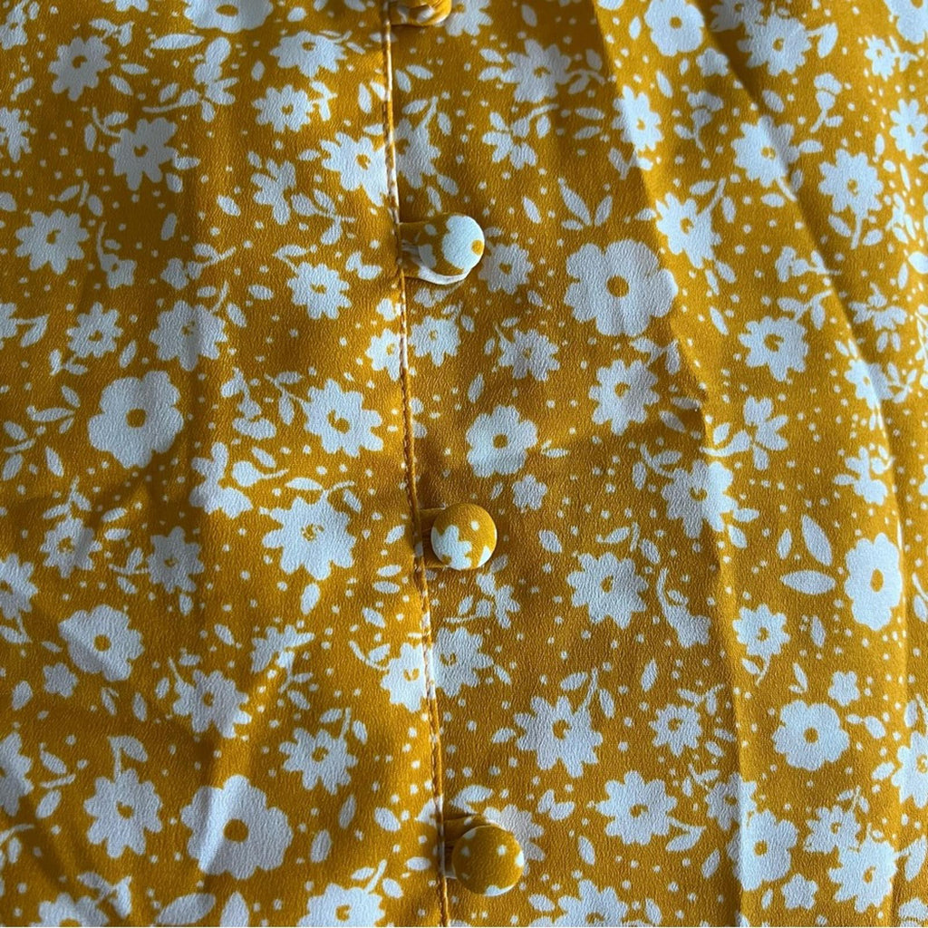 New ASOS Midi Tea Dress with Buttons, Mustard based Floral, Size US12, EU44