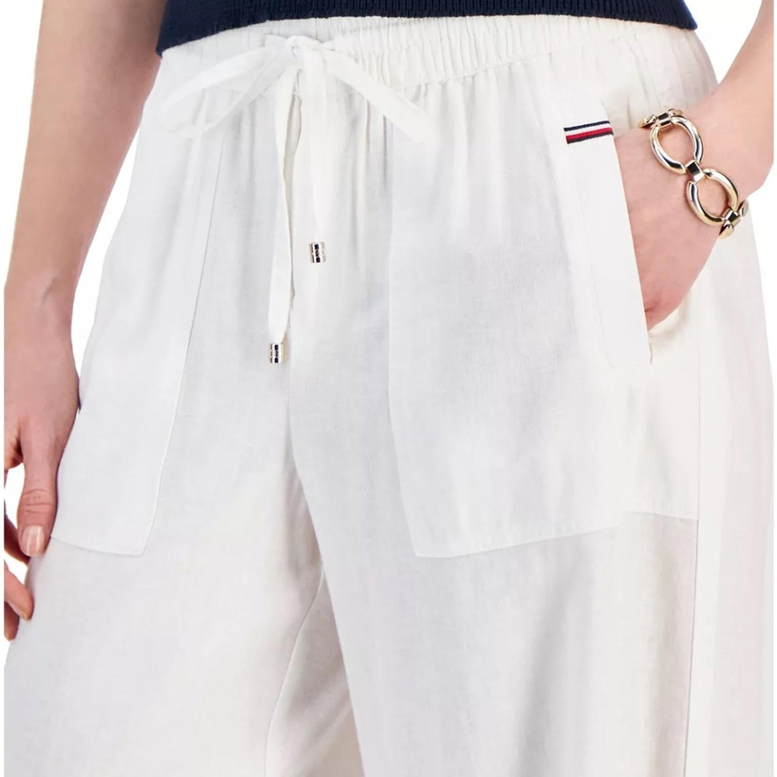 Tommy Hilfiger Linen-Blend Drawstring-Waist Straight-Leg Pants Size XL NWT $89.5