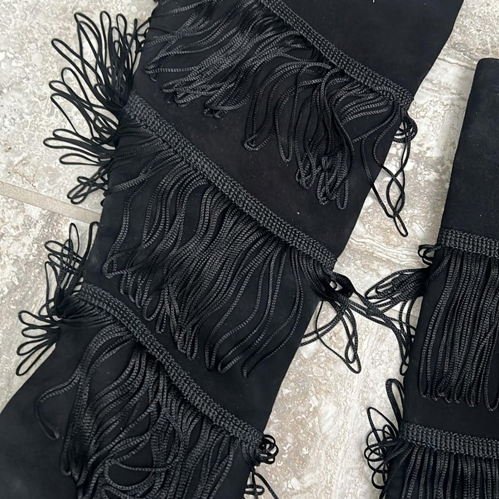 BCBGMaxazria Suede Fringe Heeled Boots, Black Size 7.5 New w/o Box Retail $499