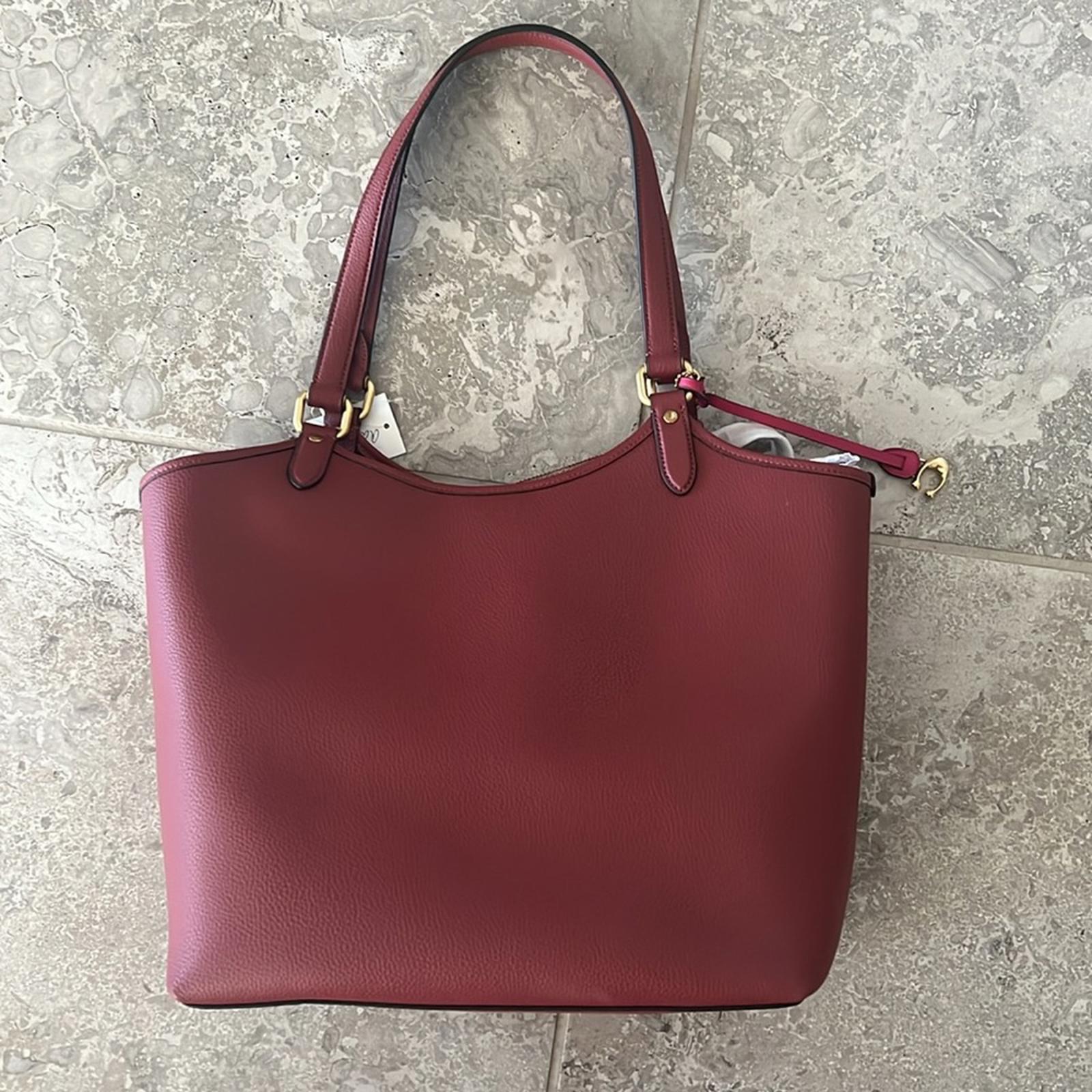 COACH Polished Pebble Leather Restored Day Tote in Brass/Brick Red, New +DustBag
