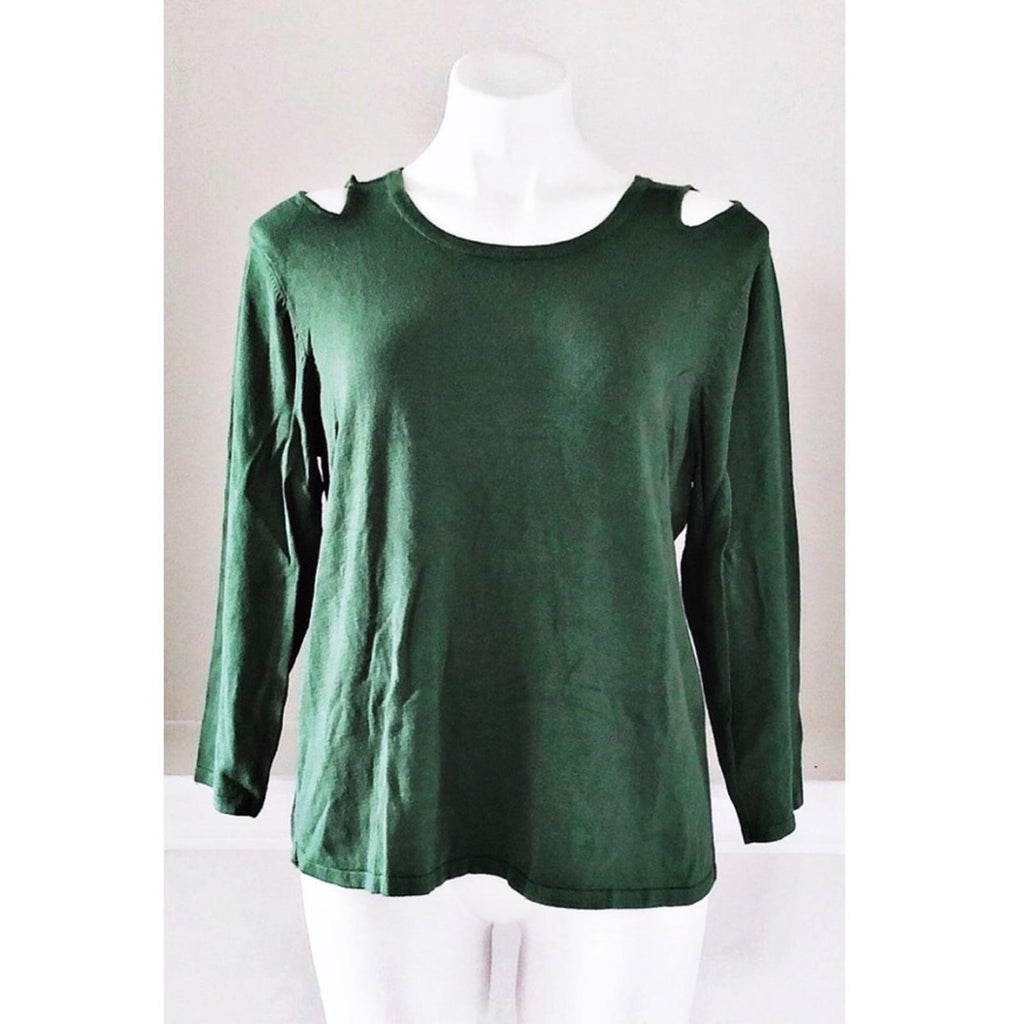 Chelsea & Theodore Green Knit Top / Cold-Shoulder Sweater Size XL