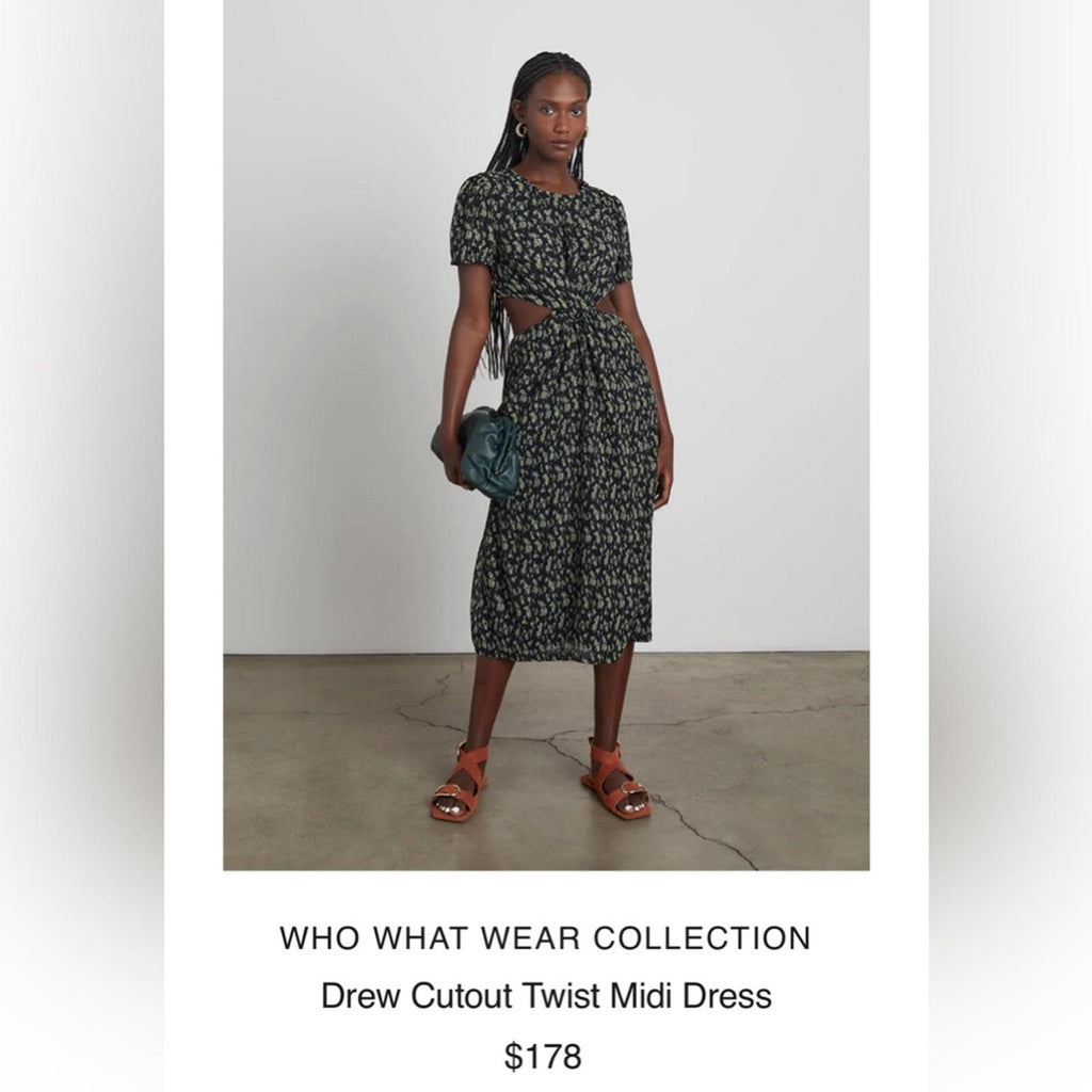 WhoWhatWear Drew Plissé Cutout Twist Midi Dress, Disty Floral Size XS NWT $178