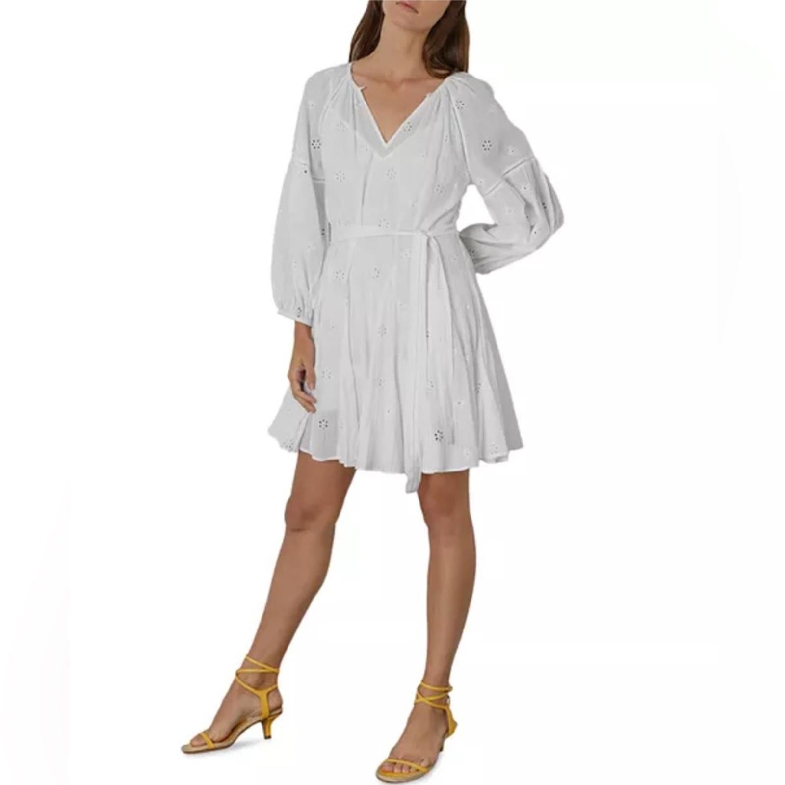 Velvet by Graham & Spencer Gracie Cotton Eyelet Dress in White, Size L NWT $216