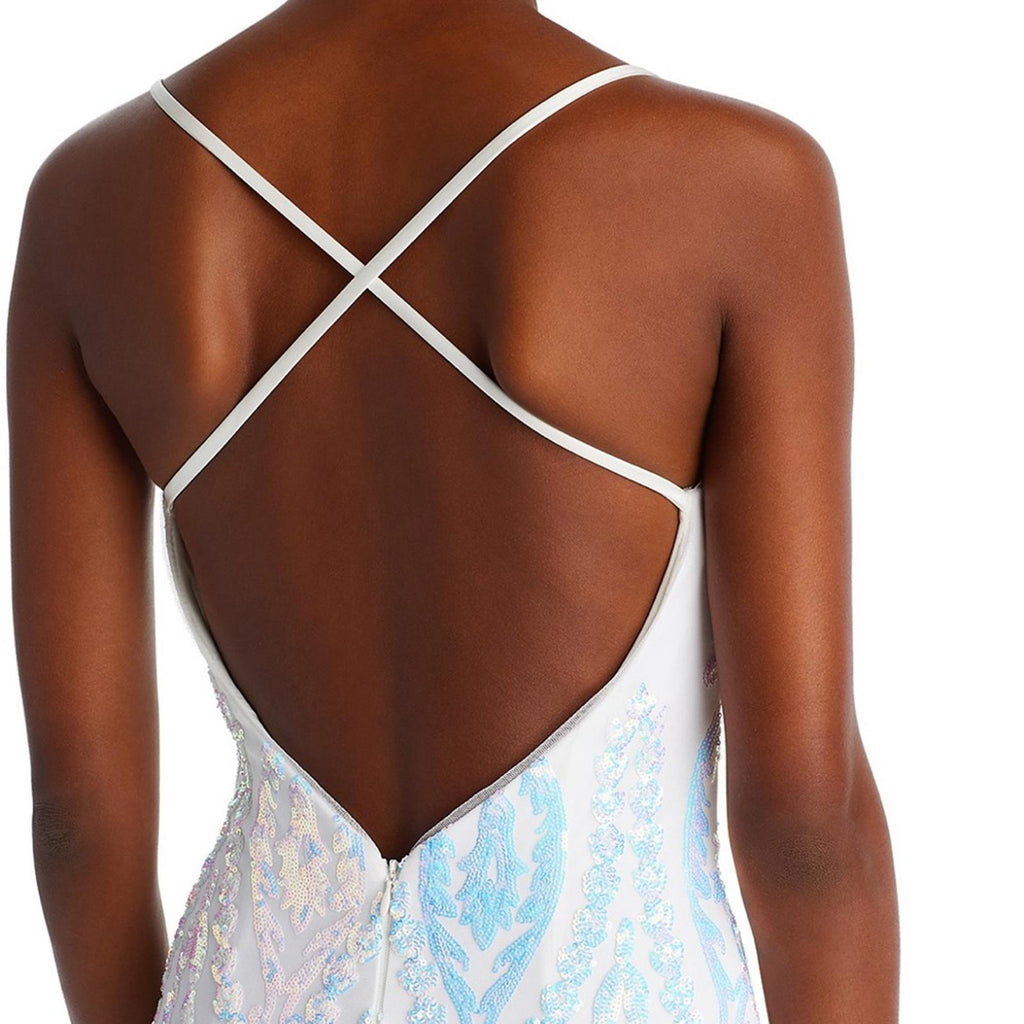 Aqua x Bloomingdale’s Filigree Sequin Gown in White Size 4 New w/Tag Retail $338