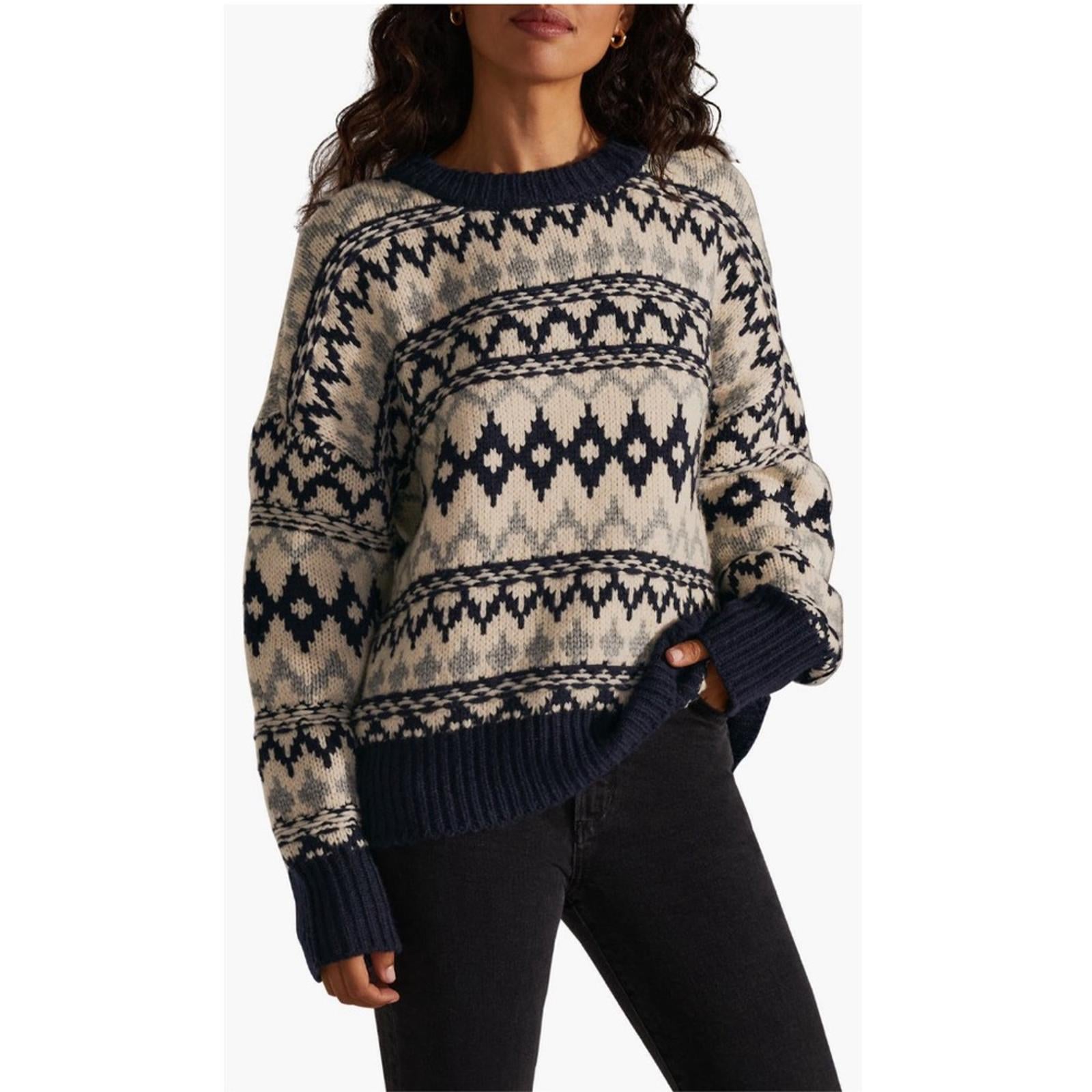Favorite Daughter ‘Tis The Season Sweater &Hat Set, Blue/Grey Fair Isle Sz M NWT