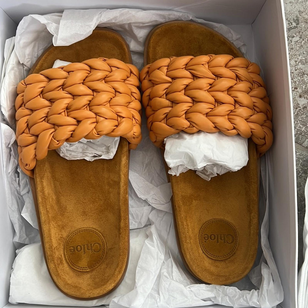 Chloé Kacey Flat Footbed Braided Leather Slides, NWT, Size 41 W Comes w/Dust Bag
