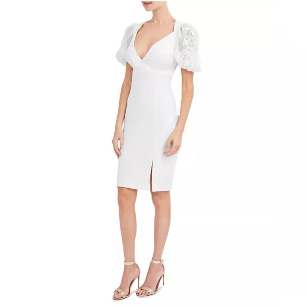 Bcbgmaxazria Embroidered Sleeve Evening Dress in Off-White, Size 12 NWT $298