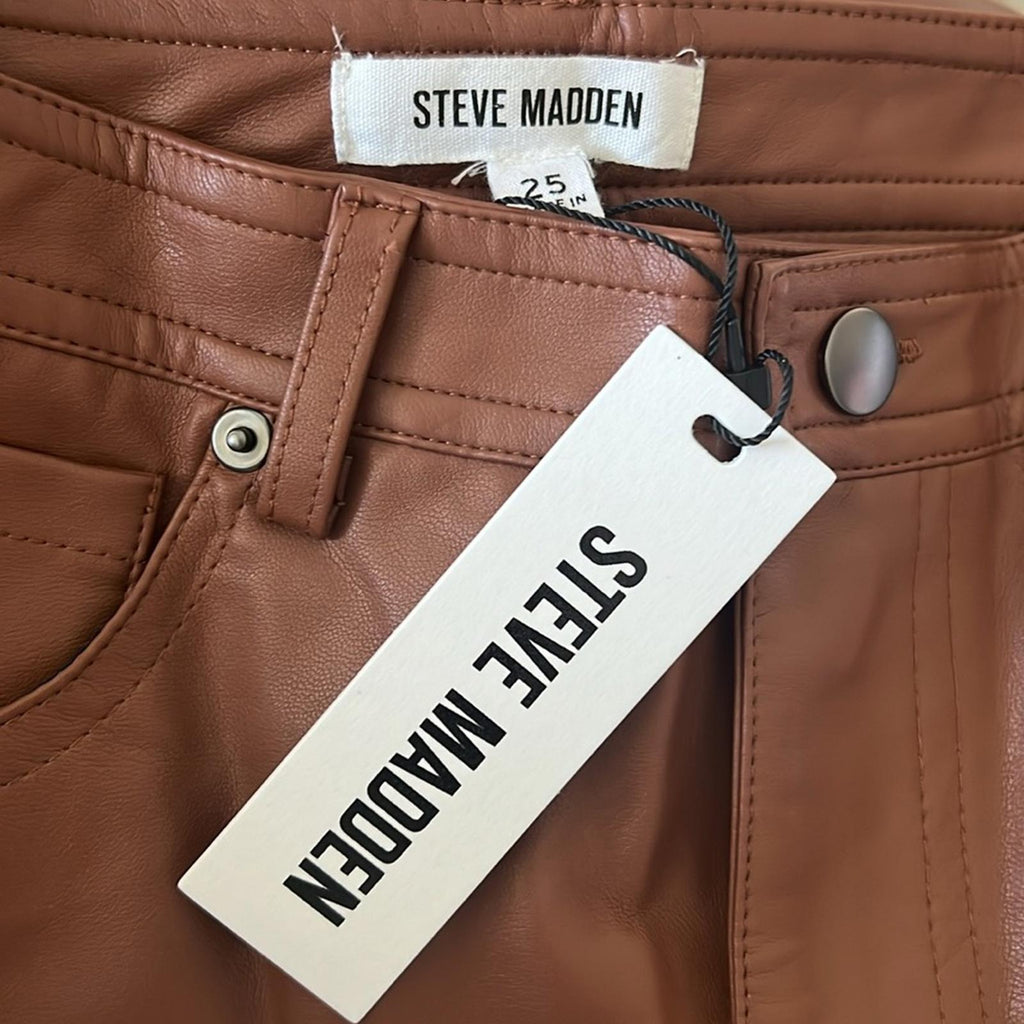 Steve Madden Josie Faux Leather Pants in Cognac/Brown, Size 25 New w/Tag