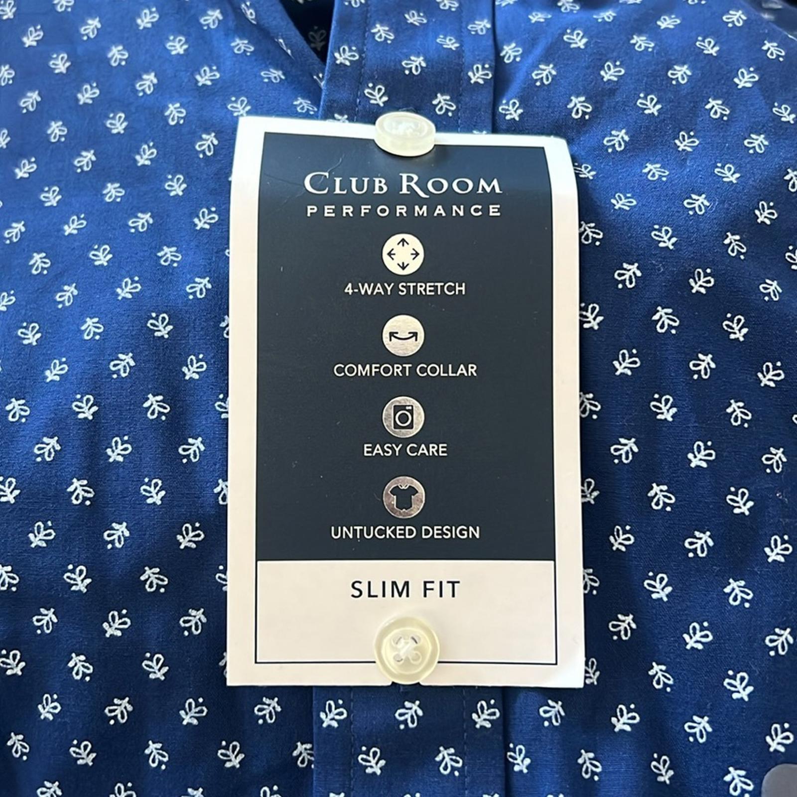 Club Room Ditsy Floral Button Down Dress Shirt Navy White, Size S (14-14.5) NWT