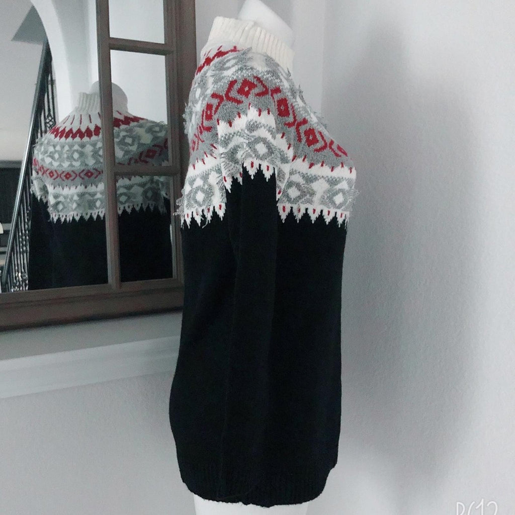 J.Jill Festival Cottage Fair Isle Sweater Black Mul Pullover, Size XS New w/Tag