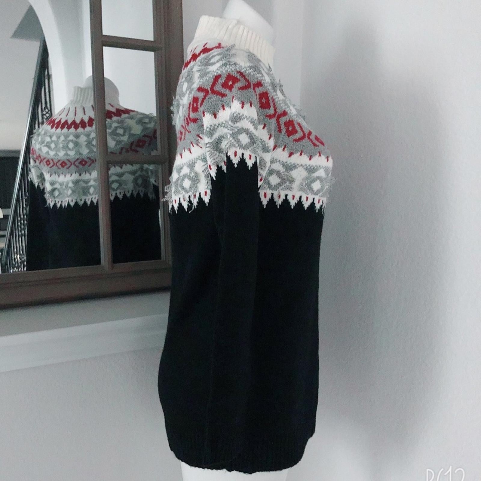 J.Jill Festival Cottage Fair Isle Sweater Black Mul Pullover, Size XS New w/Tag