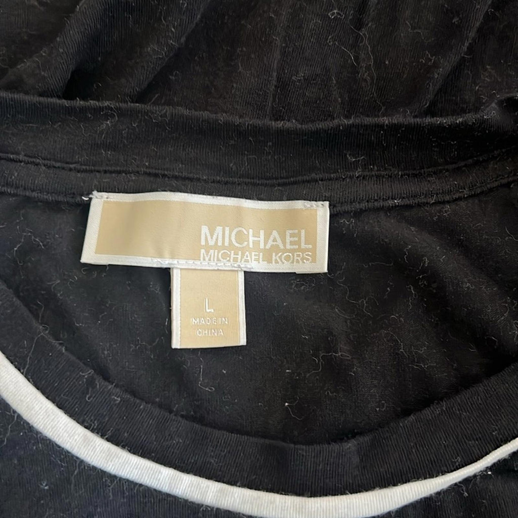 Michael Kors Black Short Sleeve T-Shirt Dress w Tuxedo Stripe, EXCELLENT, Size L