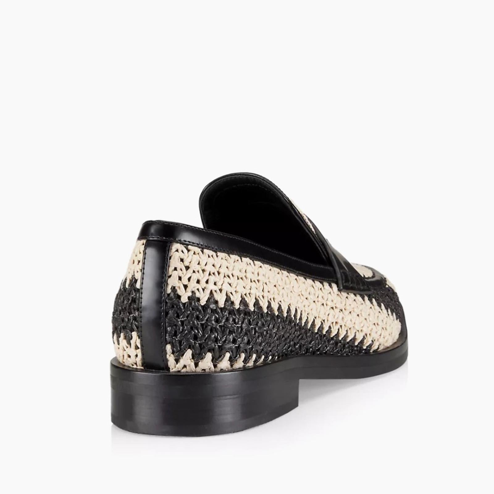 3.1 Phillip Lim Alexa Raffia & Leather Penny Loafers, White/Black, Size 36