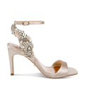 Badgley Mischka Tisha Embellished Heeled Sandals in Nude Satin, Size 8 NEW $245