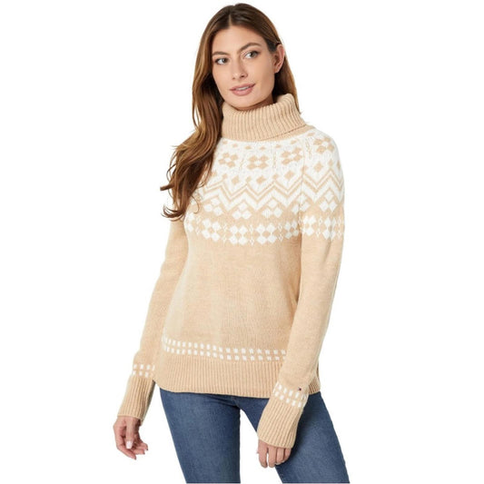 NEW Tommy Hilfiger Frosted Yoke Turtleneck Sweater Light Heather Fawn/Ivory Sz L